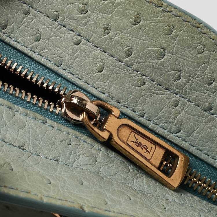 Pre Owned Yves Saint Laurent Light Green Ostrich Leather Small Ligne Y Cabas Chyc Tote