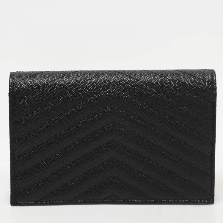 Pre Owned Saint Laurent Black Cassandre Matelassé Leather Wallet On Chain