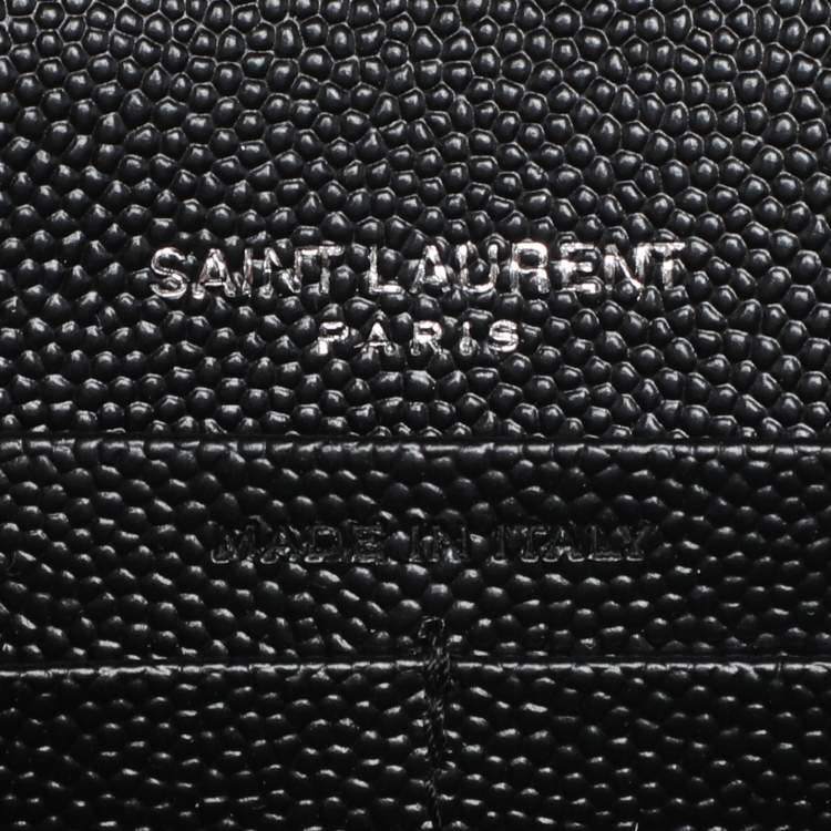 Pre Owned Saint Laurent Black Cassandre Matelassé Leather Wallet On Chain