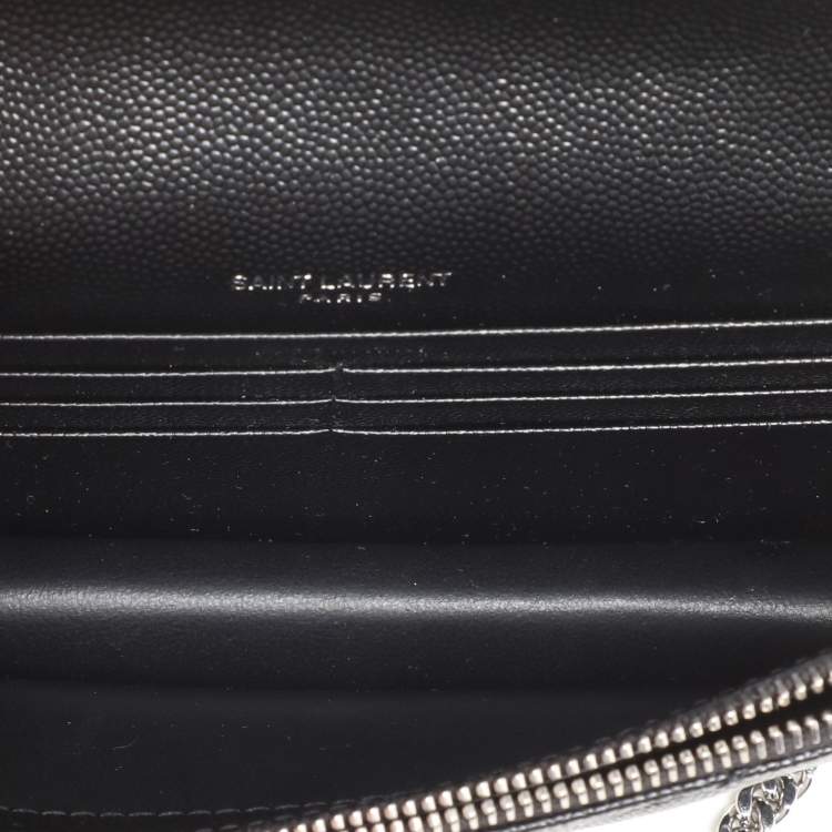 Pre Owned Saint Laurent Black Cassandre Matelassé Leather Wallet On Chain
