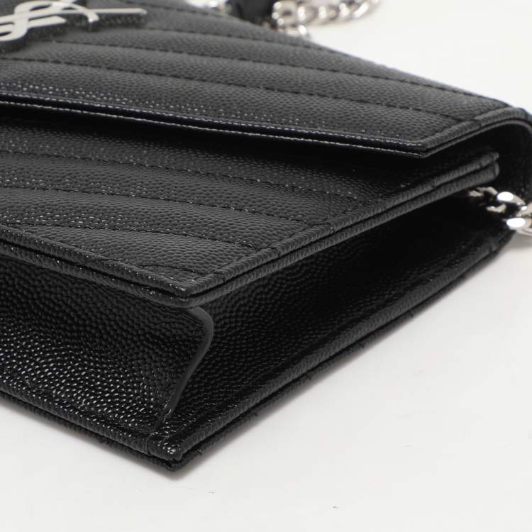 Pre Owned Saint Laurent Black Cassandre Matelassé Leather Wallet On Chain