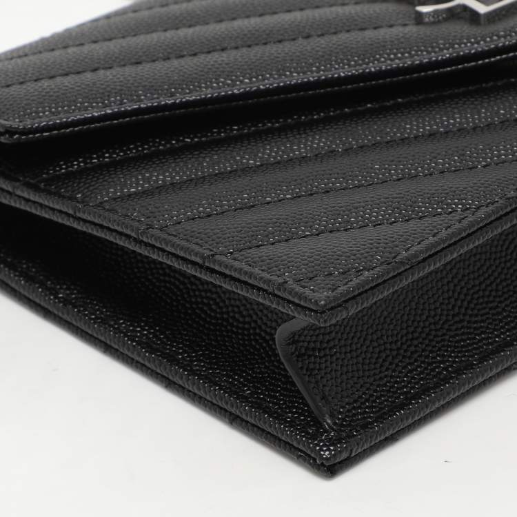 Pre Owned Saint Laurent Black Cassandre Matelassé Leather Wallet On Chain