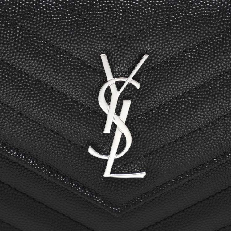 Pre Owned Saint Laurent Black Cassandre Matelassé Leather Wallet On Chain