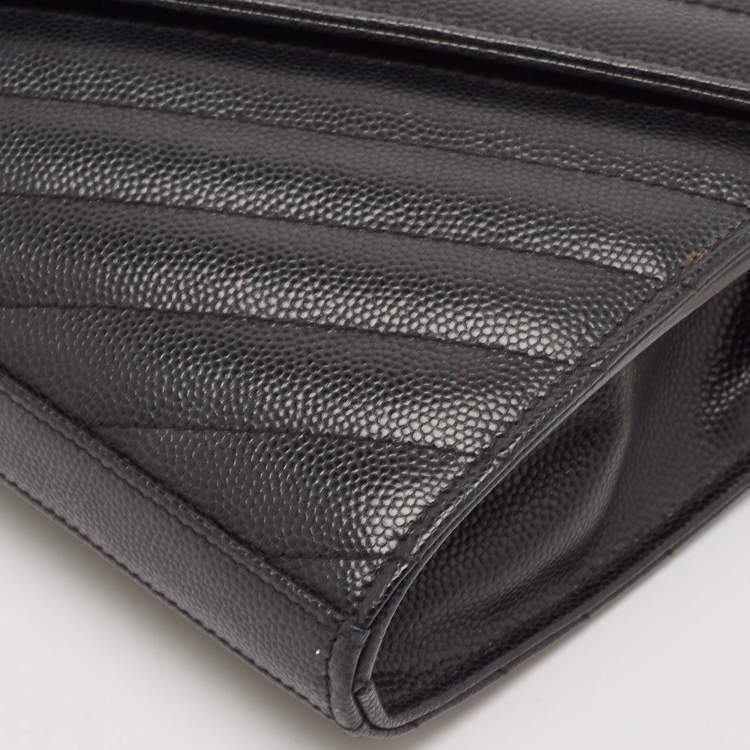 Pre Owned Saint Laurent Black Matelassé Leather Monogram Wallet on Chain