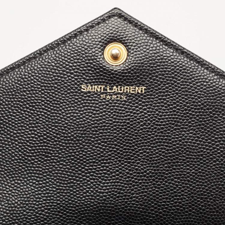 Pre Owned Saint Laurent Black Matelassé Leather Monogram Wallet on Chain