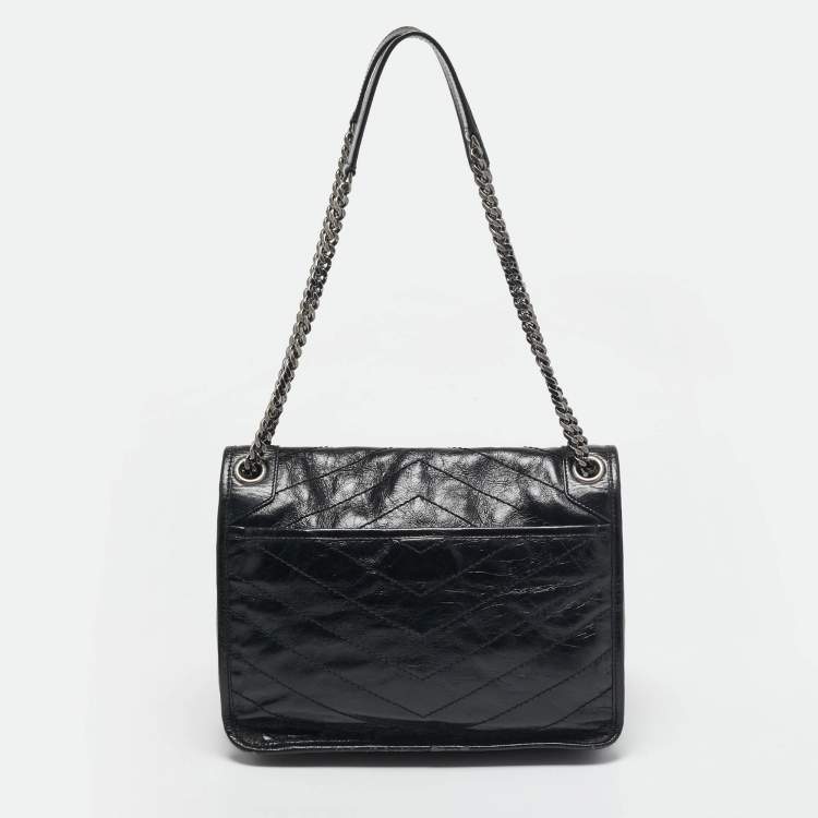 مملوكة مسبقًا Saint Laurent Black Crinkled Leather Medium Niki Shoulder Bag