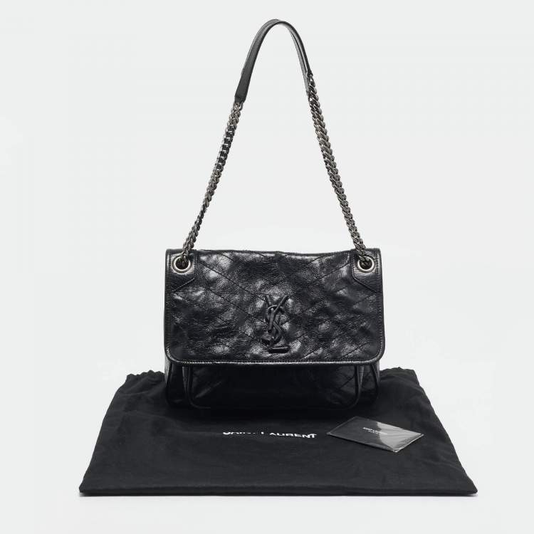 مملوكة مسبقًا Saint Laurent Black Crinkled Leather Medium Niki Shoulder Bag