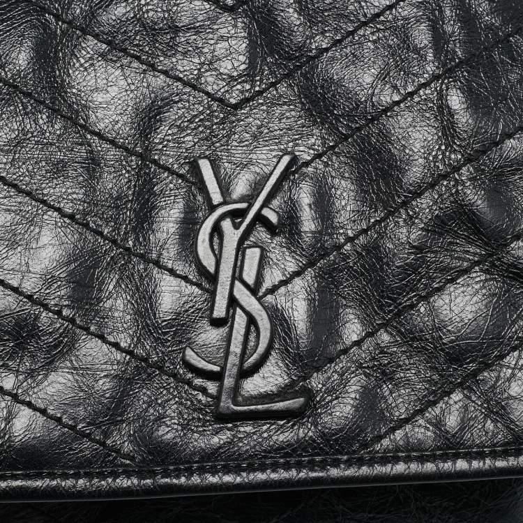 مملوكة مسبقًا Saint Laurent Black Crinkled Leather Medium Niki Shoulder Bag