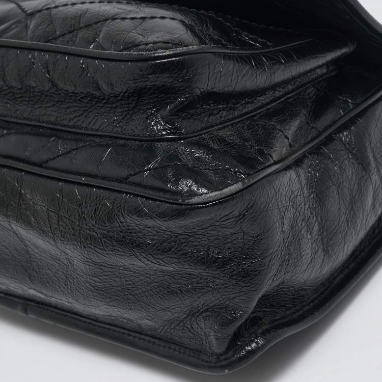 مملوكة مسبقًا Saint Laurent Black Crinkled Leather Medium Niki Shoulder Bag
