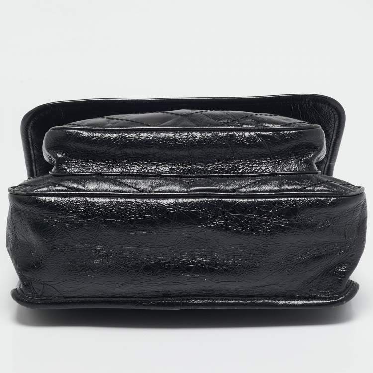 مملوكة مسبقًا Saint Laurent Black Crinkled Leather Medium Niki Shoulder Bag