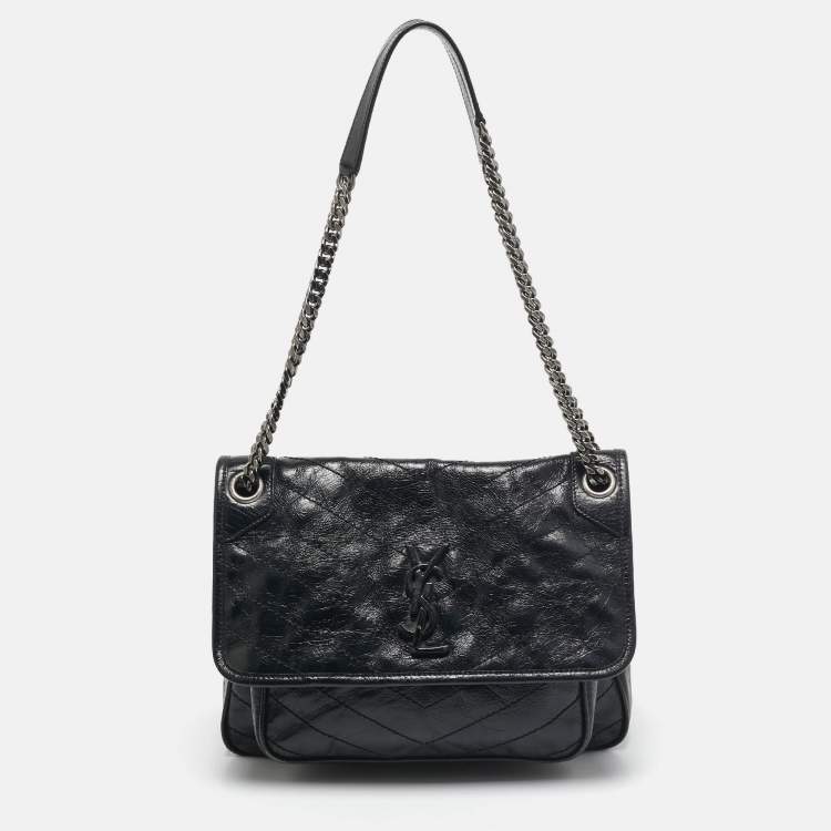 مملوكة مسبقًا Saint Laurent Black Crinkled Leather Medium Niki Shoulder Bag
