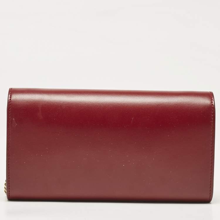 Pre Owned Saint Laurent Red Leather Marquage Flap Wallet On Chain