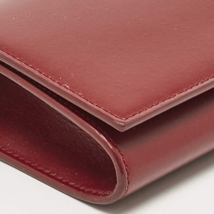 Pre Owned Saint Laurent Red Leather Marquage Flap Wallet On Chain