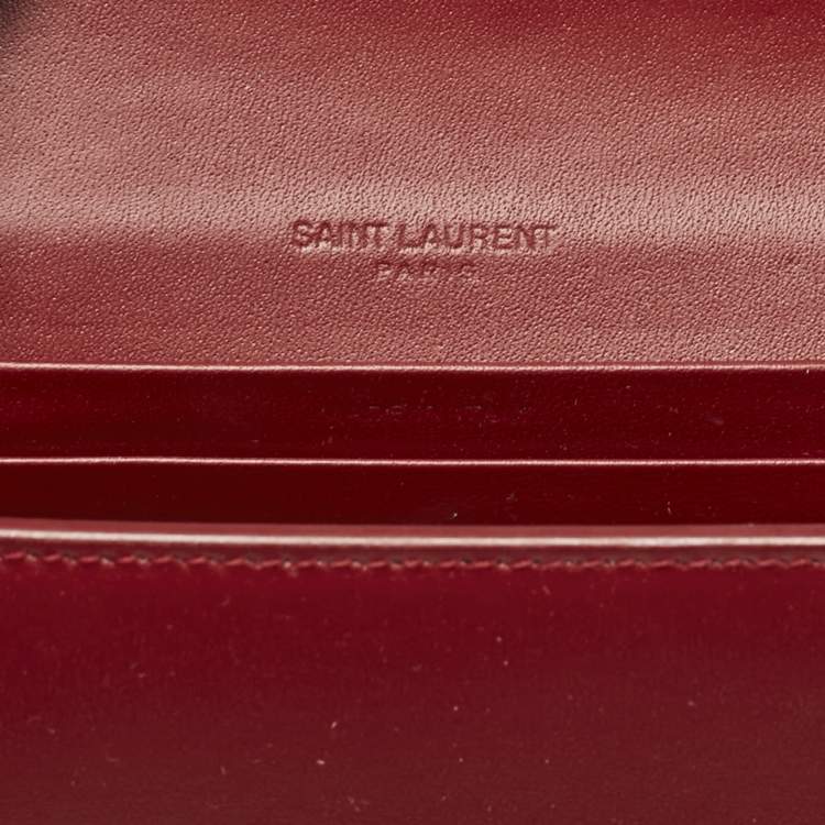 Pre Owned Saint Laurent Red Leather Marquage Flap Wallet On Chain