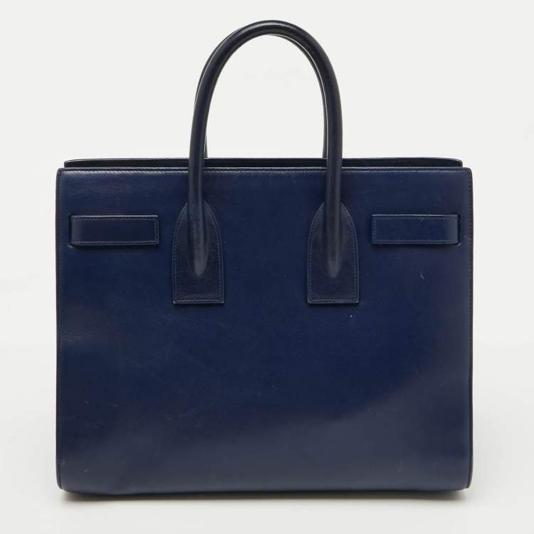 Pre Owned Saint Laurent Navy Blue Leather Small Classic Sac De Jour Tote