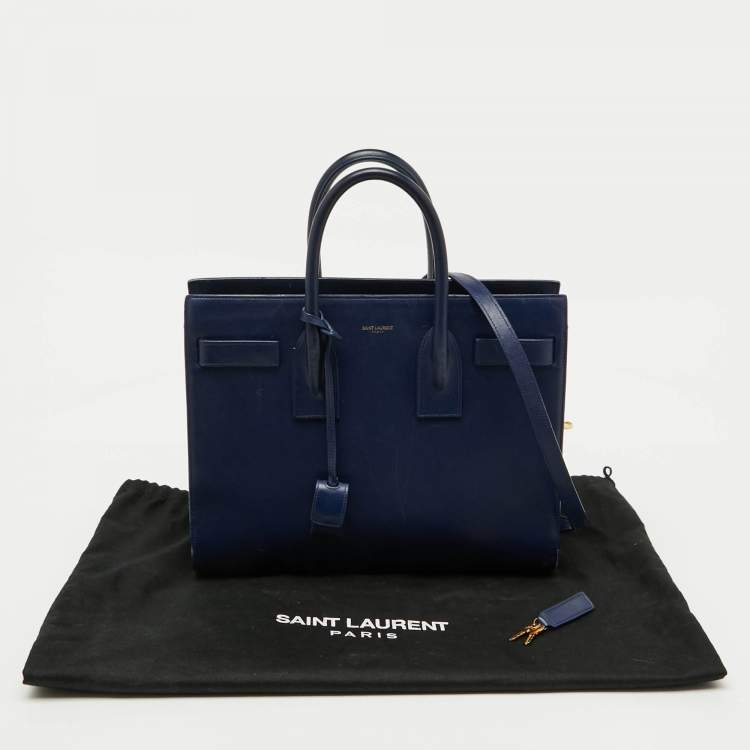 Pre Owned Saint Laurent Navy Blue Leather Small Classic Sac De Jour Tote