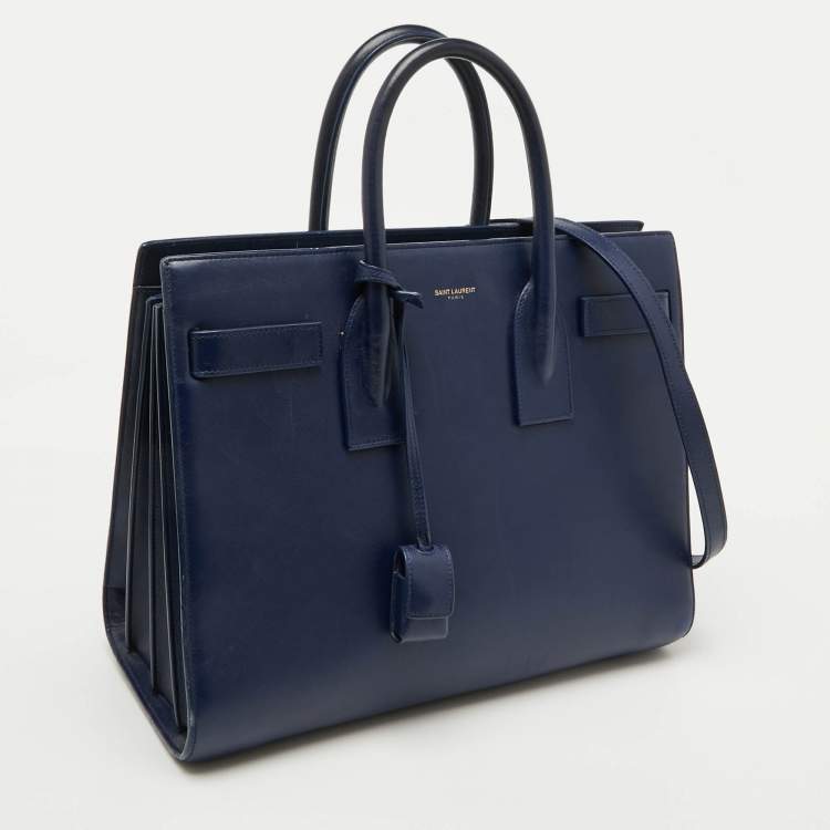 Pre Owned Saint Laurent Navy Blue Leather Small Classic Sac De Jour Tote