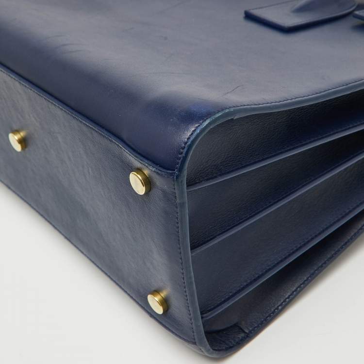 Pre Owned Saint Laurent Navy Blue Leather Small Classic Sac De Jour Tote