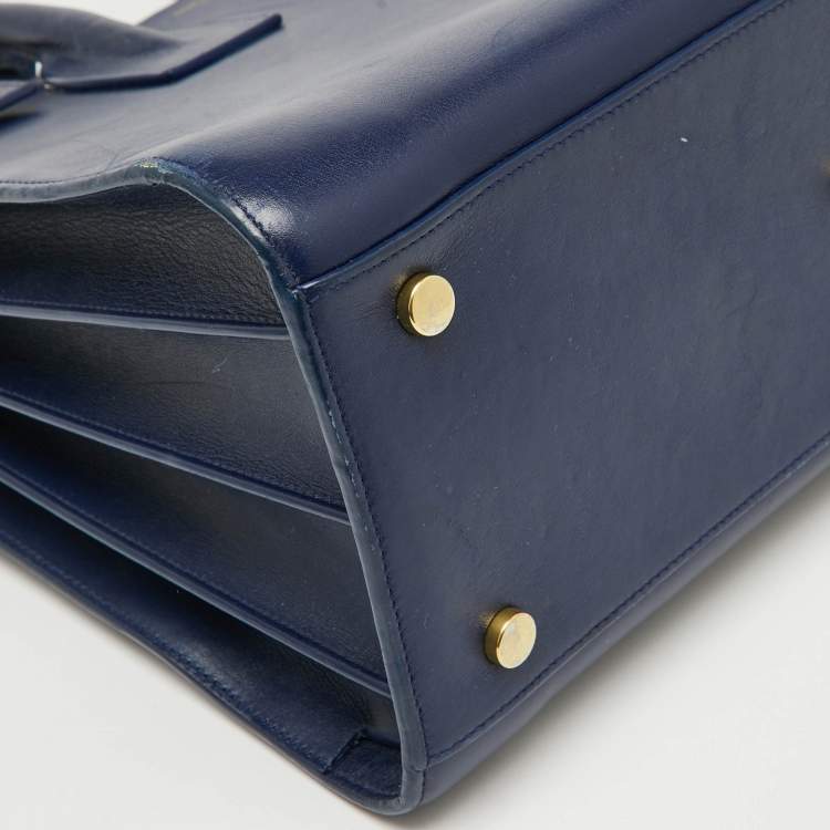 Pre Owned Saint Laurent Navy Blue Leather Small Classic Sac De Jour Tote