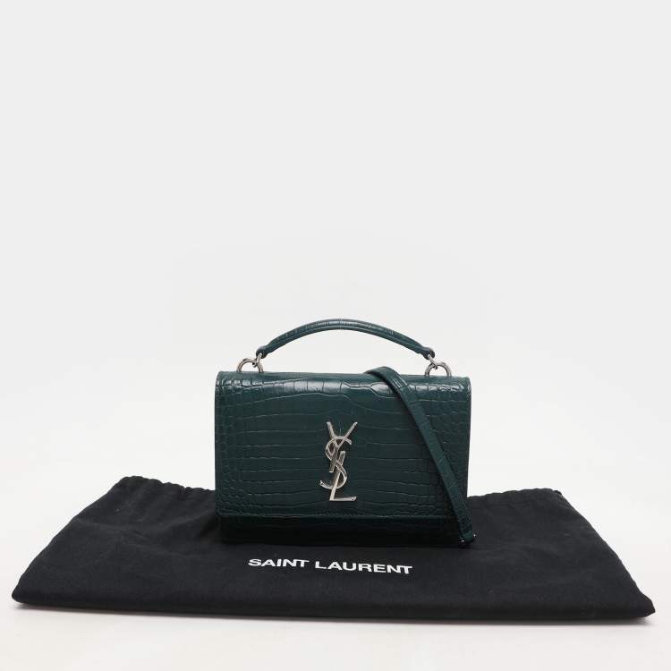 Pre Owned Saint Laurent Paris Green Croc Embossed Leather Sunset Crossbody Bag
