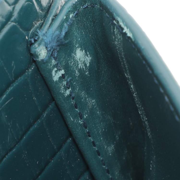 Pre Owned Saint Laurent Paris Green Croc Embossed Leather Sunset Crossbody Bag
