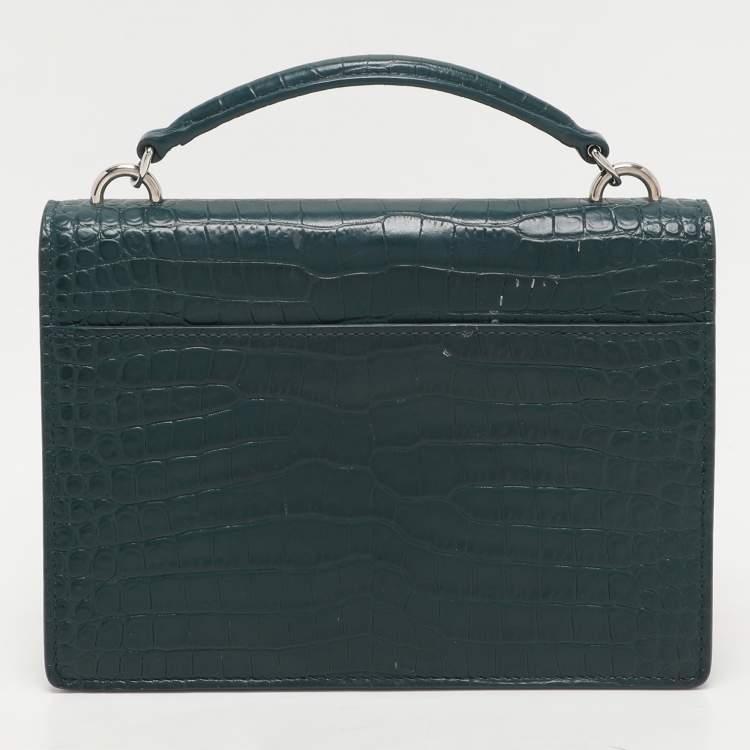 Pre Owned Saint Laurent Paris Green Croc Embossed Leather Sunset Crossbody Bag