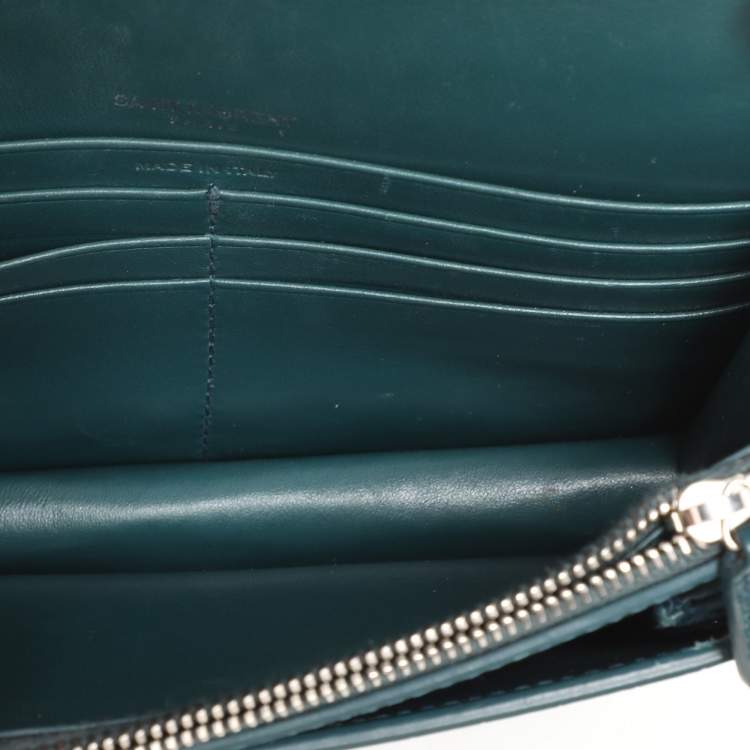 Pre Owned Saint Laurent Paris Green Croc Embossed Leather Sunset Crossbody Bag