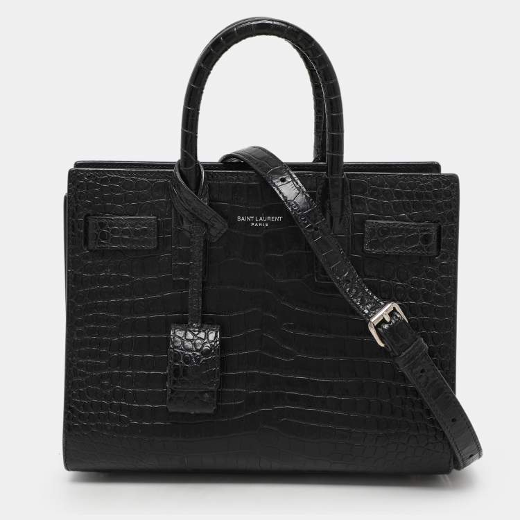 Pre Owned Saint Laurent Black Croc Embossed Leather Nano Classic Sac De Jour Tote