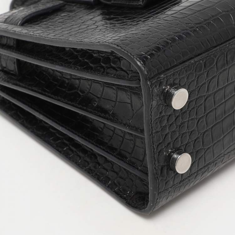 Pre Owned Saint Laurent Black Croc Embossed Leather Nano Classic Sac De Jour Tote