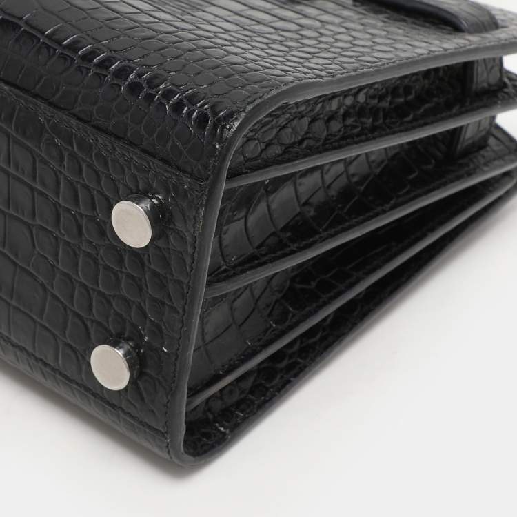 Pre Owned Saint Laurent Black Croc Embossed Leather Nano Classic Sac De Jour Tote
