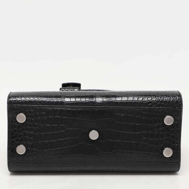 Pre Owned Saint Laurent Black Croc Embossed Leather Nano Classic Sac De Jour Tote