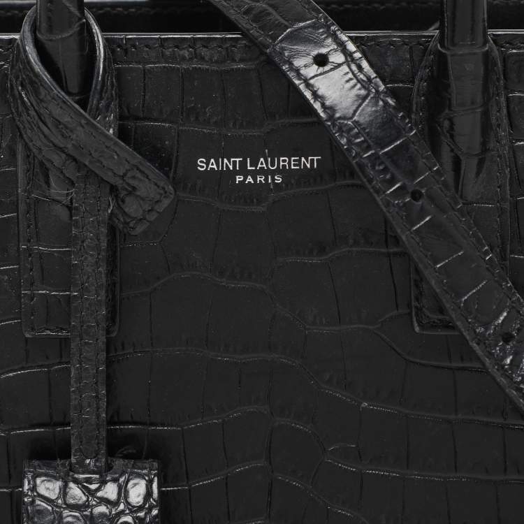 Pre Owned Saint Laurent Black Croc Embossed Leather Nano Classic Sac De Jour Tote