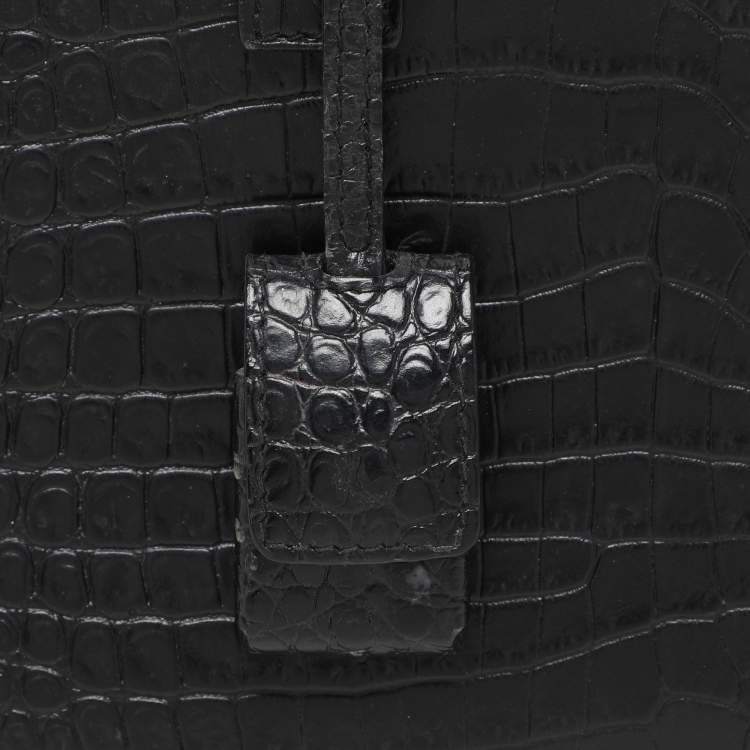 Pre Owned Saint Laurent Black Croc Embossed Leather Nano Classic Sac De Jour Tote