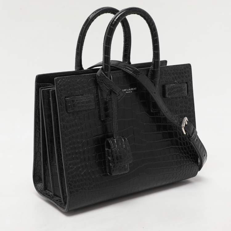 Pre Owned Saint Laurent Black Croc Embossed Leather Nano Classic Sac De Jour Tote