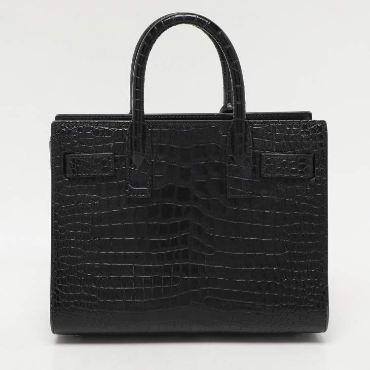 Pre Owned Saint Laurent Black Croc Embossed Leather Nano Classic Sac De Jour Tote