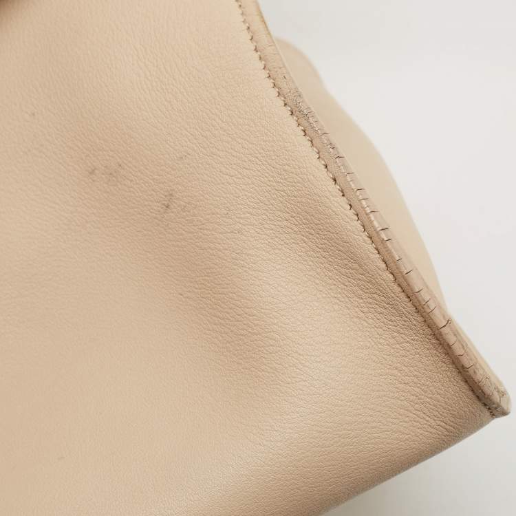 Pre Owned Saint Laurent Beige Leather Small Cabas Chyc Tote