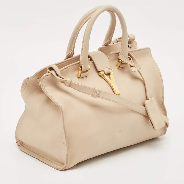 Pre Owned Saint Laurent Beige Leather Small Cabas Chyc Tote