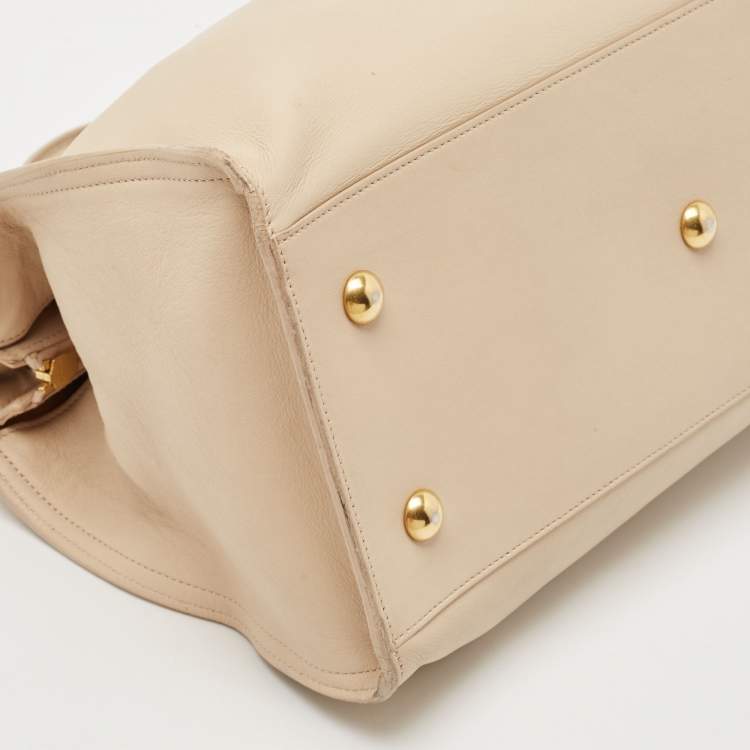 Pre Owned Saint Laurent Beige Leather Small Cabas Chyc Tote