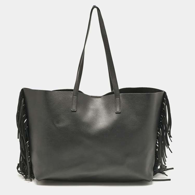 Pre Owned Saint Laurent Black Leather Fringe Large Shopper Tote