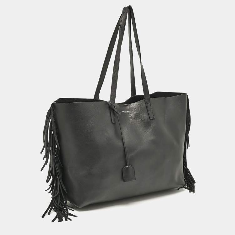 Pre Owned Saint Laurent Black Leather Fringe Large Shopper Tote