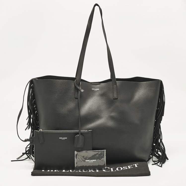 Pre Owned Saint Laurent Black Leather Fringe Large Shopper Tote