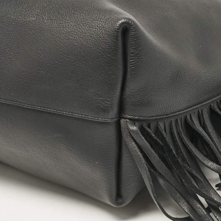 Pre Owned Saint Laurent Black Leather Fringe Large Shopper Tote