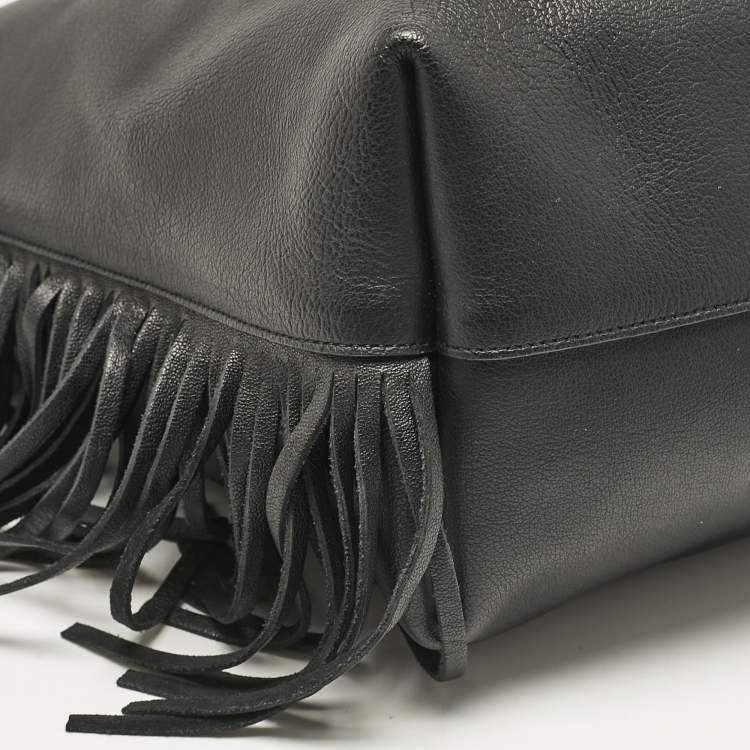 Pre Owned Saint Laurent Black Leather Fringe Large Shopper Tote