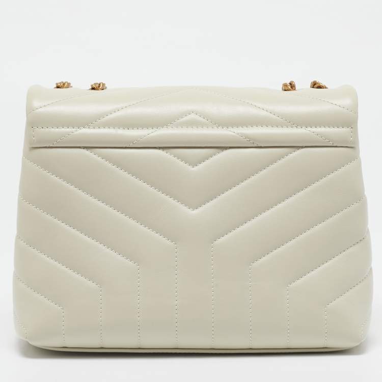 Pre Owned Saint Laurent White Matelassé Leather Small Loulou Shoulder Bag
