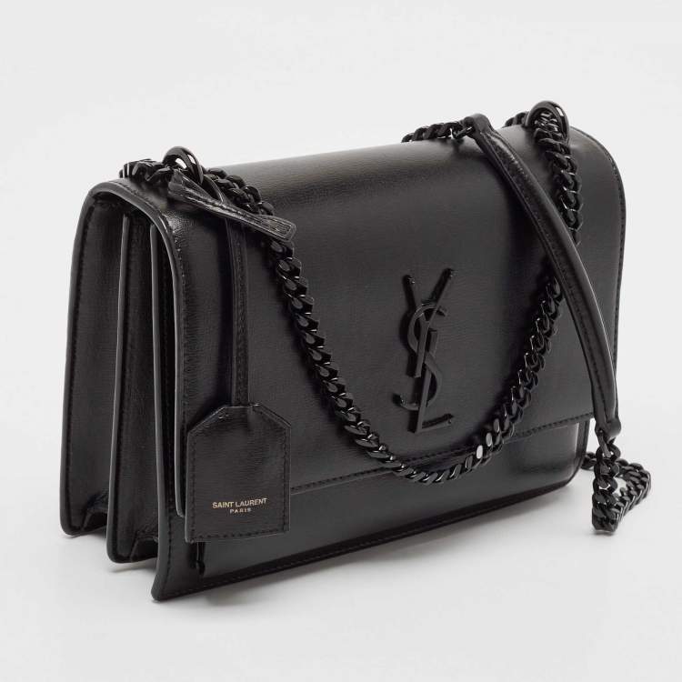 Pre Owned Saint Laurent Black Leather Medium Sunset Chain Shoulder Bag