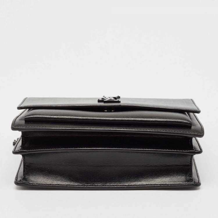 Pre Owned Saint Laurent Black Leather Medium Sunset Chain Shoulder Bag