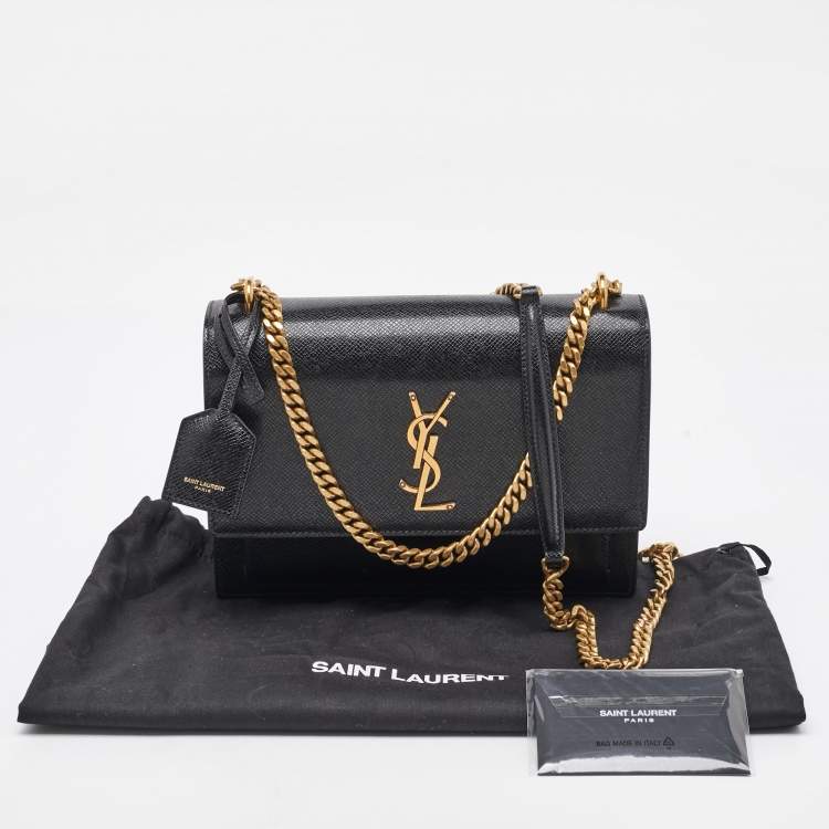 Pre Owned Saint Laurent Black Leather Medium Sunset Flap Shoulder Bag