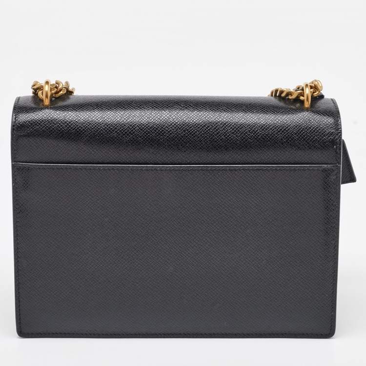 Pre Owned Saint Laurent Black Leather Medium Sunset Flap Shoulder Bag