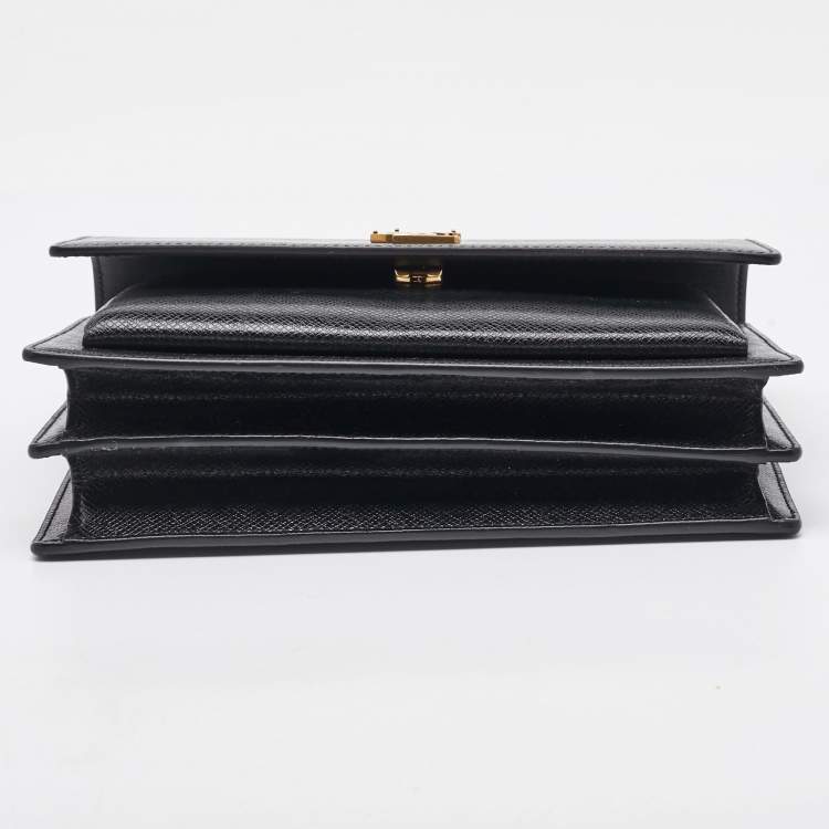 Pre Owned Saint Laurent Black Leather Medium Sunset Flap Shoulder Bag