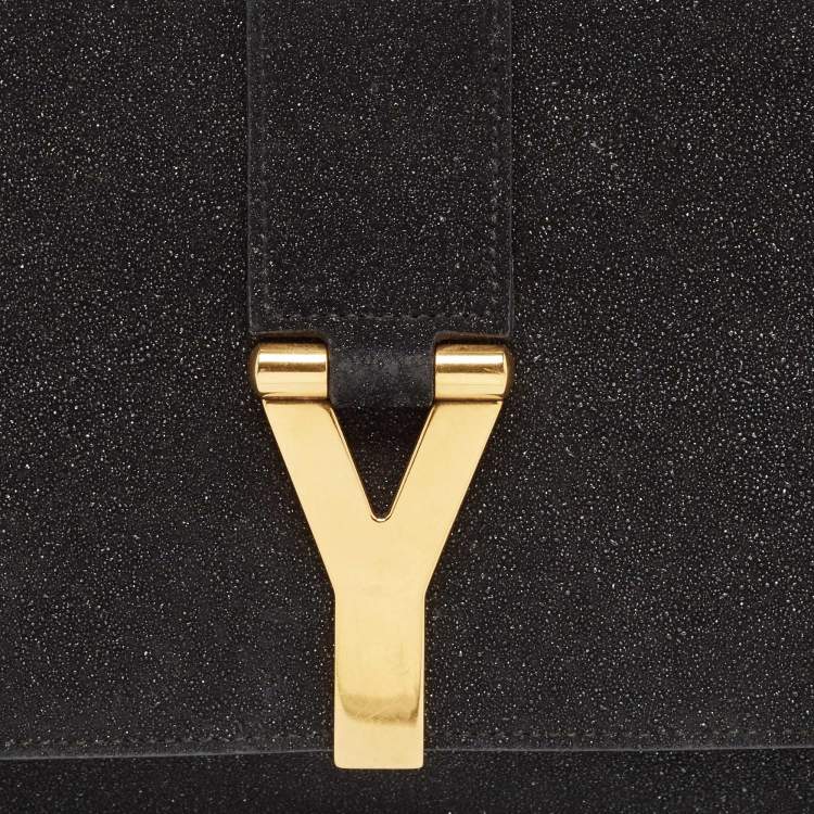Pre Owned Saint Laurent Textured Suede Y Line Clutch